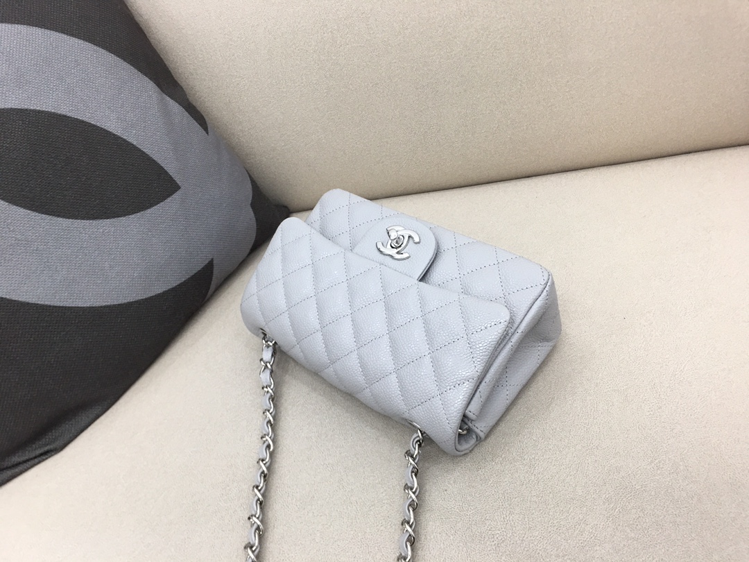 Small Classic Flap Caviar Bag A01116 Light Gray/Silver